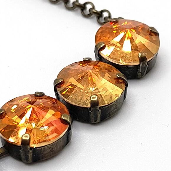 Rivoli Crystal Rhinestone Sabika Style Bracelet, 5 Gold Rhinestones, 9 Inches - Picture 4 of 12